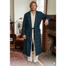 Pendleton Men's L Wool Robe Watch Plaid Shawl Collar Dressing Gown Green Blue picture