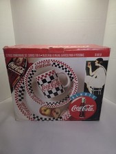 Vintage 1996 Gibson Coca Cola Checkered 12 Piece Dinnerware Set In Box  picture