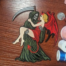 Grim Reaper She Devil Patch Goth Punk Biker Horror Embroidered Iron On 5x4