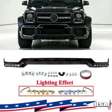 W/LED Front Bumper Splitter Lip Fits 1990-18 Benz W463 G550 G500 G63 Gloss Black picture