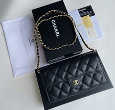 CHANEL Black Quilted WOC Crossbody Gold Hardware Chain Strap Snap w/Box picture