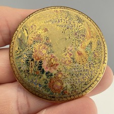 Vintage Japanese Satsuma Brooch Hand Painted Porcelain Floral Gold Tone picture