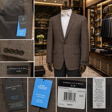 Shaquille O'Neal XLG 50 54 56 R Brown Plaid Sport Coat Blazer Big & Tall Stretch picture