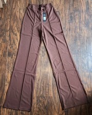 Fashion Nova Call It Even Wide Leg Dress Pants, Chocolate, Long, Womens Size S picture