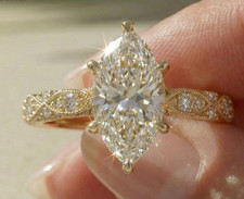 2.50 Ct Marquise-Cut Lab Grown Diamond Hidden Halo Wedding Ring 14k Yellow Gold picture
