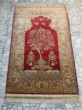 Vintage Kayseri Turkey Silk on Silk Hand Knotted Rug 136x88cm COA 1999 picture