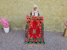 Moroccan Berber Rug Vintage Red Green Small 5x3 ft Handmade Wool Tribal picture