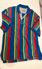 Vintage Siegfried Polo Shirt Men's XL Blue Red Green Yellow Vertical Stripe 90s picture