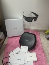 Dior Women’s Shield Sunglasses Black Plastic Frame Gray Tinted Lens Case Box picture