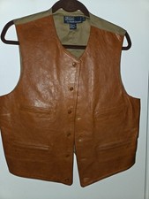 Polo by Ralph Lauren, Tan Brown Vintage Leather Vest - size Med picture