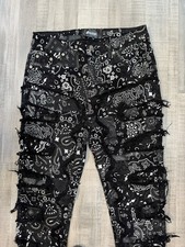 GUAPI Jeans Mens 30 Black White Bandana Paisley Stacked Distressed 38 Inseam picture