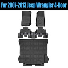 Fits 2007 - 2013 Jeep Wrangler 4-Door TPE Floor Mats & Trunk Cargo Liners Black picture