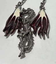 Vintage JPI 2000 Pewter Dragon Pendant w/ White And Red Wings picture