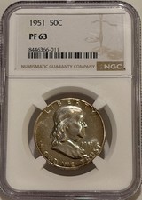 1951 Proof Franklin Silver Half Dollar NGC PF63 Tough Early Date Proof Franklin picture
