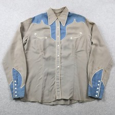 VTG 40s 50s Circle A Western Wear Gabardine Shirt 20 Pearl Snap Smile Pockets picture