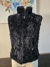 Paula Lishman Knit Fur Vest Black Handmade Canada Zip Front Womens M picture