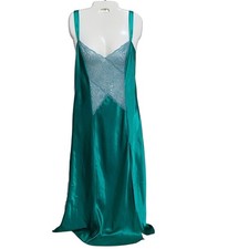 VTG Victoria's Secret Gown Medium Gold Label Liquid Glossy Satin Long Lace Sexy picture