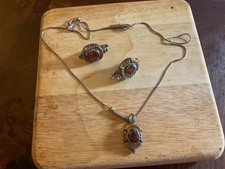 Antique 1950s russian silver & garnet set (neckless & earings)  picture