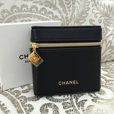 CHANEL Mini Cosmetic Pouch Zip Makeup Bag Black Lipstick Case 3.5 Inch picture