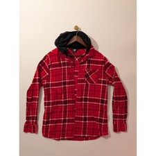 Vision Street Wear Hooded Flannel Mens Large Red Plaid Excellent Skater Grunge picture