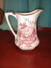 Vtg Charlotte Alfred Meakin Pitcher Red Pink Floral Basket Staffordshire England picture
