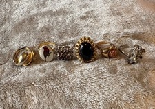 Vintage Costume Ring Lot Bundle 6pc Statement Cocktail Mixed Estate Gold Silver picture