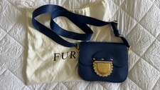 Furla Blue Genuine Leather Crossbody Bag Gold Hardware Made in Italy picture