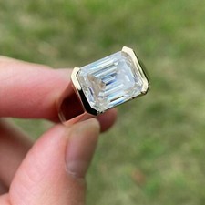 5 Ctw Emerald Cut D VVS1 Moissanite Men's Engagement Ring 14K Yellow Gold Plated picture