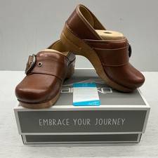 Dansko Pearson Clogs Womens Size 5.5 Brown Leather Buckle Slip On Wedge Heel NEW picture