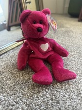 RARE Ty Beanie Babies Valentino Bear 1998 Vintage Pink Plush w/ printing errors  picture