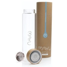 mayu Glass Water Bottle w/Bamboo Lid 1 Liter Borosilicate Glass Leak Proof picture