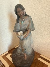 Vintage Native American Woman Holding Dove Ceramic Statue Figurine picture