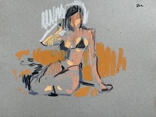 Pastel Portrait Cubism Figure Painting On 9”x12” Paper Modern Original Signed picture