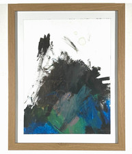 Framed Abstract Painting Wall Art - Black Blue Green on White Background picture