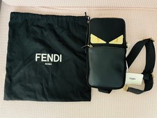 Fendi Monster Men's Crossbody Bag Black Gold Red Zipper, Brand New with Tag. picture