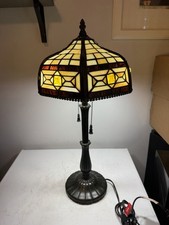 Vintage 2002 Tiffany Style Stained Glass Table Lamp 24” Dual Pull Chain picture