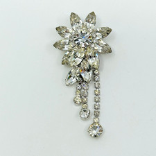VTG Brooch Rhinestone Flower Prong Set Pendant Stunning Unsigned Beauty 3.5
