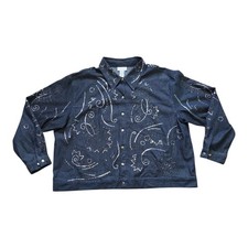 Vtg Victor Costa Dark Blue Denim Sequined Button Up Jacket Womens Size 3XL EUC picture