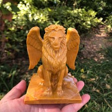 1pc Natural Yellow Jade Quartz Carved Angel Lion Skull Crystal Reiki Decor picture