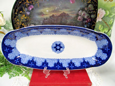 Flow Blue Celery Dish Persian Moss Antique  Sarreguemines Germany Tray D platter picture