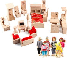 40 PCS 5 Set Wooden Dollhouse Furniture Accessories for 6 Family Dolls picture