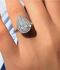 Gorgeous Pear Cut White Moissanite Duo Halo Engagement Ring 925 Sterling Silver7 picture