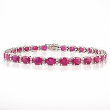 16.00 Ct Oval Cut Natural Ruby Diamond Tennis Bracelet 14k White Gold 7.5