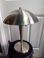 Vintage 80s 90s Chrome Dish Table Lamp With Pull Cord And Copper Accents picture