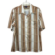 Vintage Joel Button Down Shirt Mens XL Brown Striped Vintage 70s Disco USA Retro picture