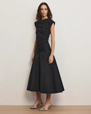 Veronica Beard Lisette Cotton Poplin Midi Dress Black Size 0 NEW picture