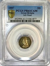 1887 Great Britain Jubilee Head Silver 3D 3 Pence PCGS PR61CAM Cameo Proof picture