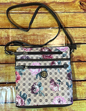 Giani Bernini Floral Monogram Crossbody Bag Zip Pockets Detachable Strap picture