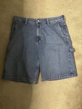 Hollister Men’s Baggy Cargo Jean Shorts Blue Denim Cotton Button Closure picture