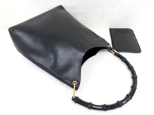 GUCCI Bamboo Leather Handbag Shoulder Bag Black Pouch Vintage Japan picture